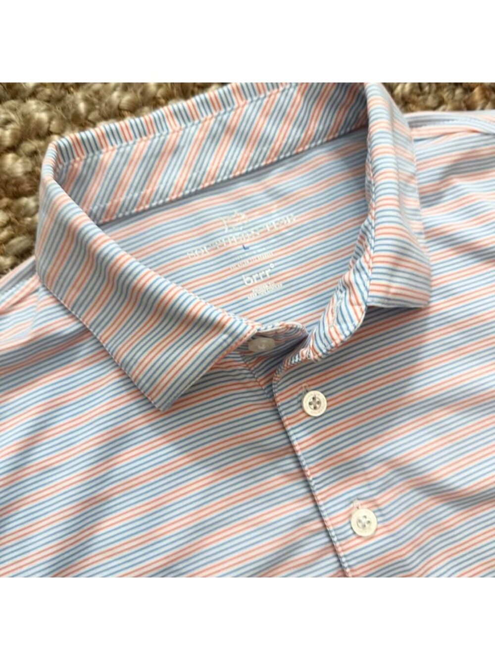 Southern Tide Brrr Striped Performance Polo Shirt Men's Large Blue Orange
